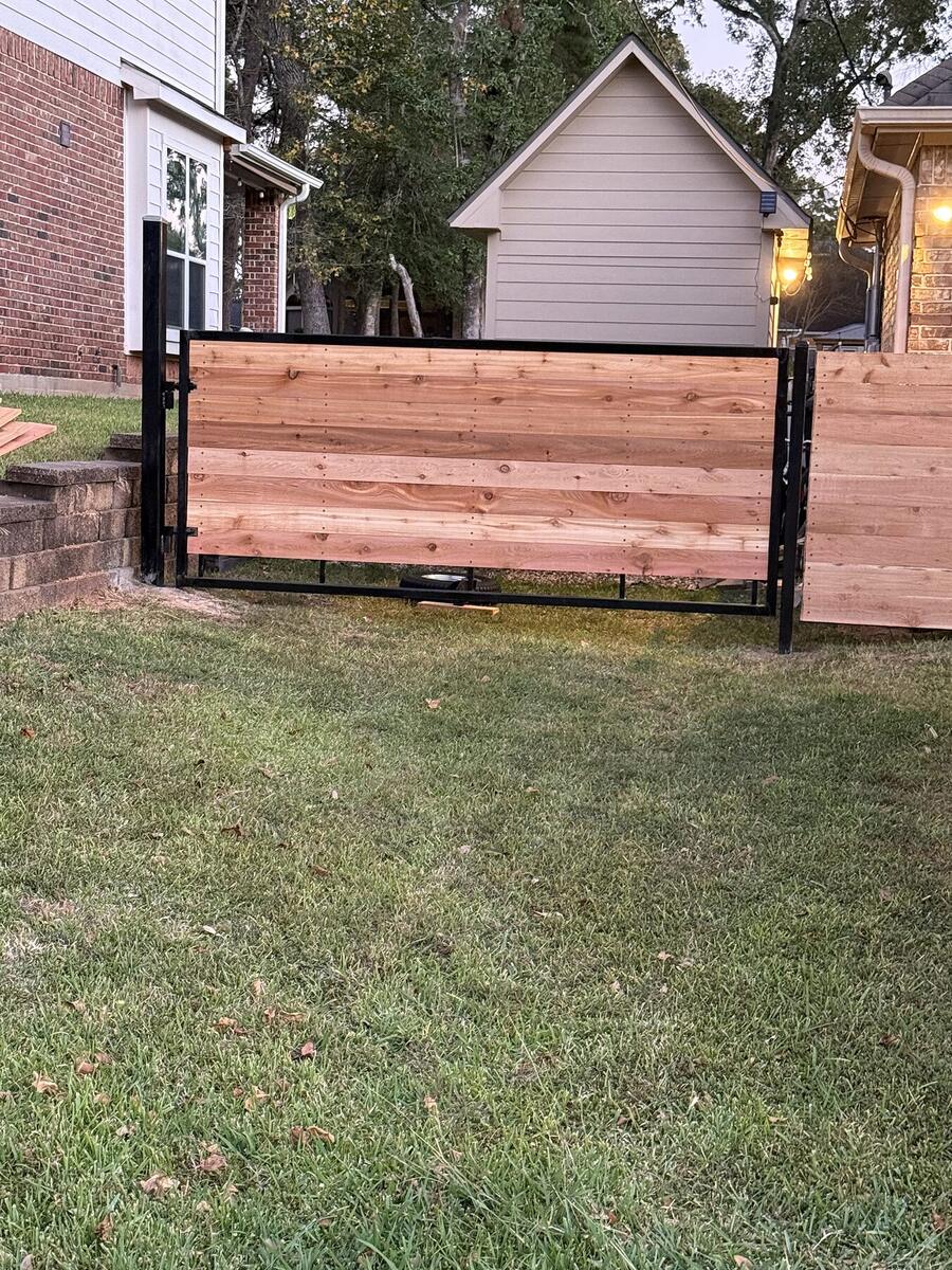 Custom cedar fence gate installation